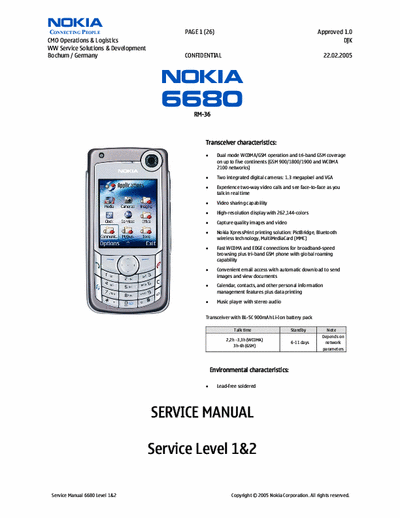 Nokia 6680 Service Manual (Confidential) Level 1 & 2 - (2.619Kb) 2 Part File - pag. 25
